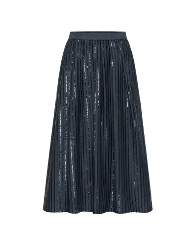 Max Mara Pleated Sequin Midi Skirt In Blu