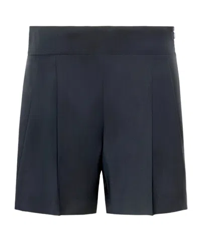 Max Mara Pleated Wool Shorts In Blue