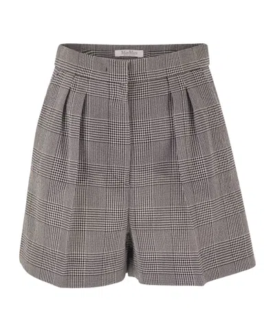 Max Mara Prince Of Wales Check Pleated Shorts In Gray