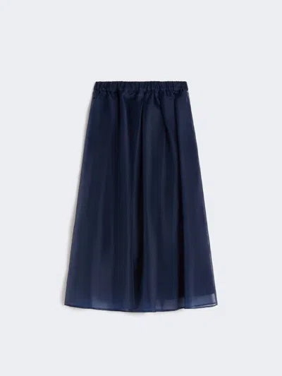 Max Mara Pleated Silk Organza Skirt In Blue