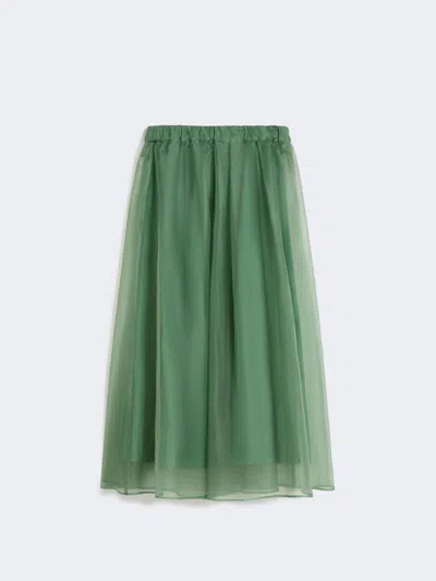 Max Mara Pleated Silk Organza Skirt In Green