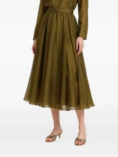 Max Mara Pleated Silk Skirt In Green