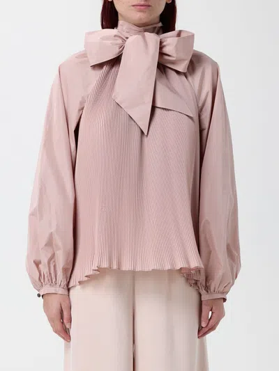 Max Mara Pleated Silk-blend Blouse With Scarf-neck And Long Sleeves In Pink