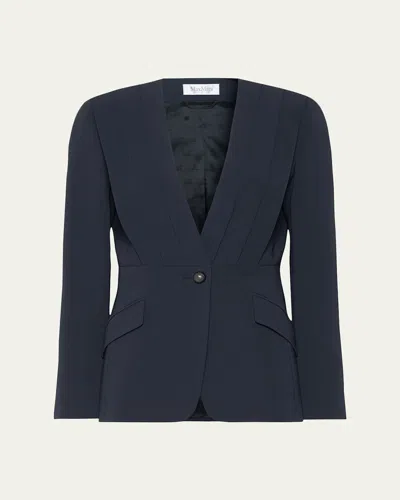 Max Mara Pleated Single-breasted Jacket In Blue