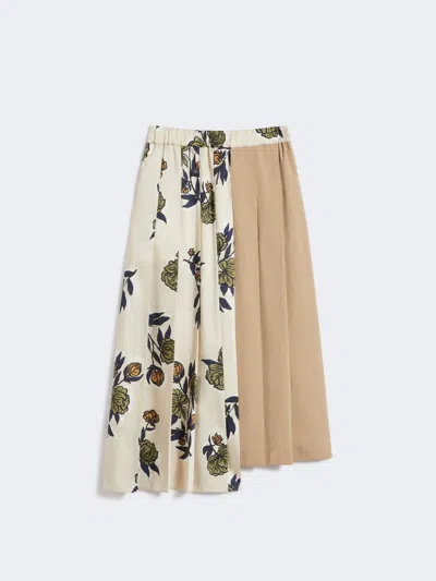 Max Mara Pleated Skirt In Patterned Twill In Brown