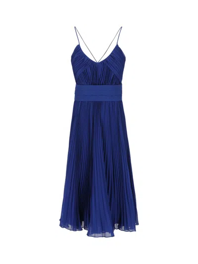 Max Mara Pleated Sleeveless Dress In Blue