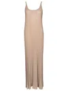 Max Mara Long Beige Ribbed Dress With U Neckline In Lurex Woman In Gold