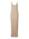 Max Mara Long Beige Ribbed Dress With U Neckline In Lurex Woman In Beige