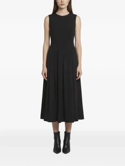 Pre-owned Max Mara Pleated Sleeveless Midi Dress In Black