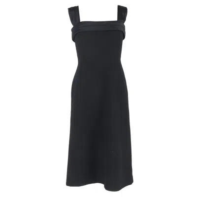 Max Mara Pleated Strap Accent Midi Dress In Black Polyester