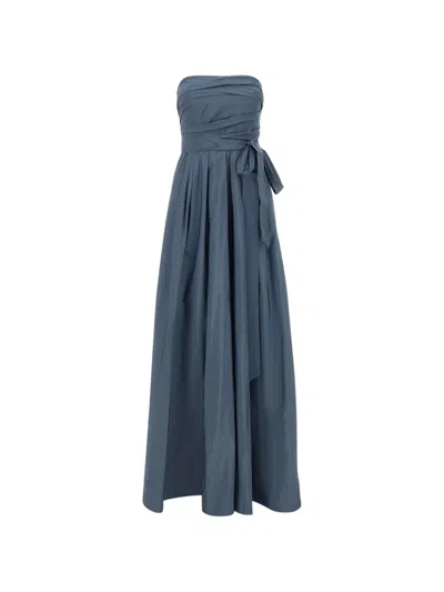 Max Mara Pleated Strapless Dress In Blue