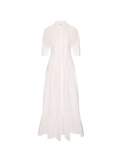 Max Mara Pleated Tiered-skirt Maxi Dress In White