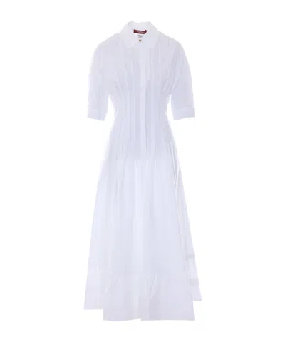 Max Mara Pleated Tiered-skirt Maxi Dress In White