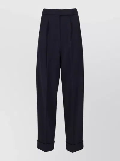 Max Mara Pleated Trousers Cuffed Hem Buttoned Back Pockets In Blue