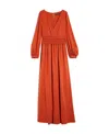 Max Mara Silk Maxi Dress With Decorative Cuffs And Waist Belt In Orange