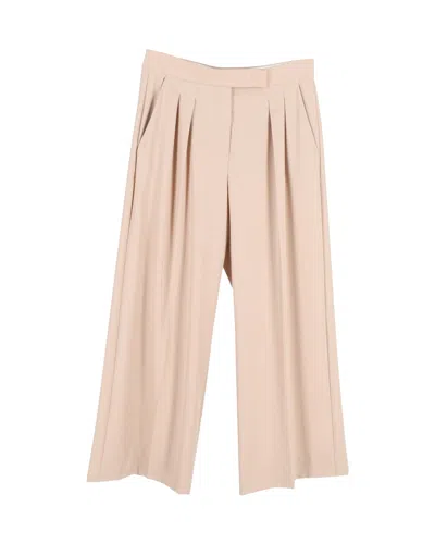 Pre-owned Max Mara Pleated Wide-leg Trousers In Peach Virgin Wool In Neutral