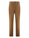 Max Mara Pleated Wool Gabardine Trousers In Brown