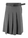 Max Mara Gimmy Pleated Belted Skirt In Gray