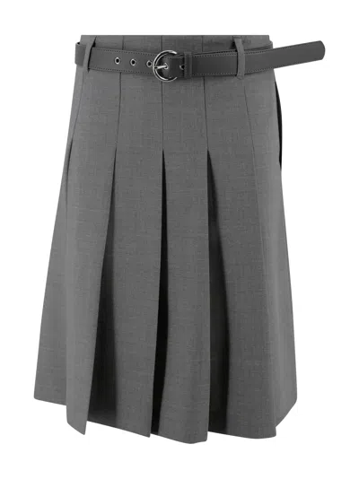 Max Mara Pleated Wool Skirt In Gray