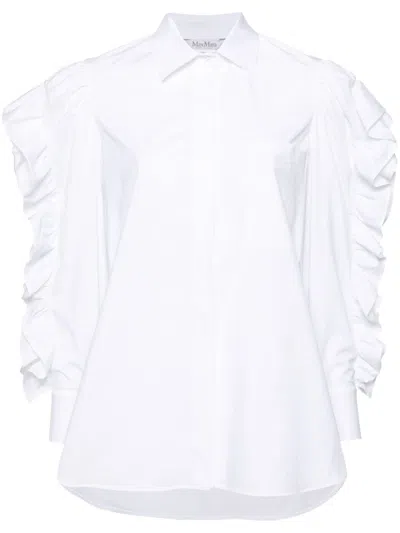 Max Mara White Ruffled-sleeve Poplin Shirt