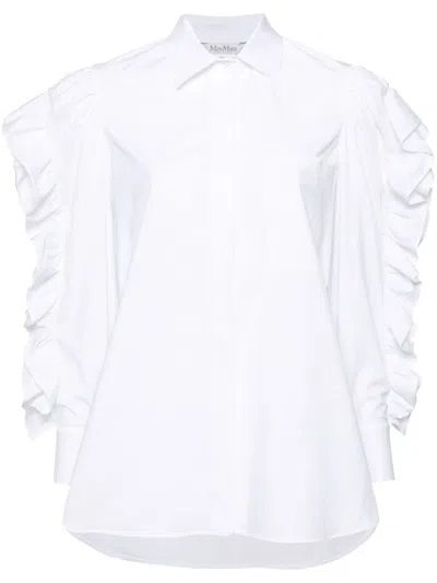 Max Mara White Ruffled-sleeve Poplin Shirt In Weiss