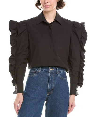 Max Mara Pleiadi Ruffle Puff Sleeve Shirt In Black