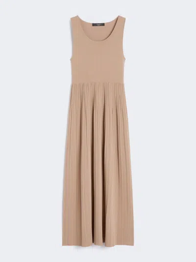 Max Mara Plissé-pleated Viscose Crepe Dress In Brown