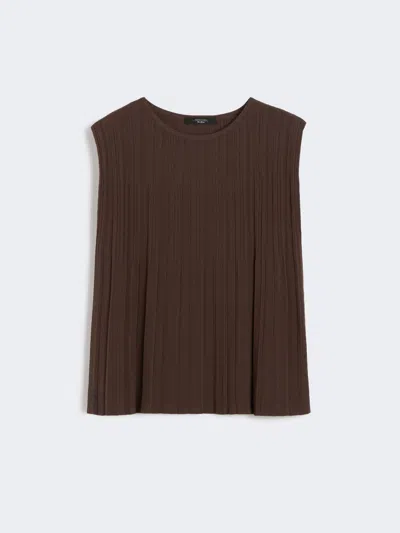 Max Mara Plissé-pleated Yarn T-shirt In Brown