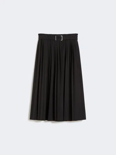 Max Mara Plissé-pleated Gabardine Skirt In Black
