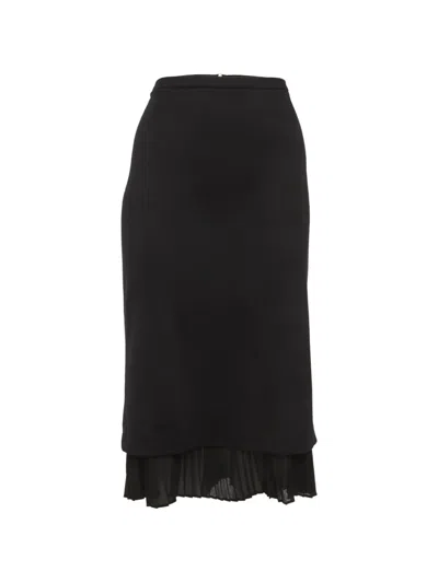 Pre-owned Max Mara Plissé-trim Pencil Midi Skirt In Black