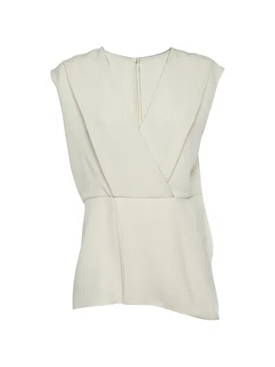 Pre-owned Max Mara Plunge-neck Crepe Top In Neutral