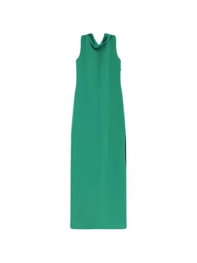 Max Mara Plunging Back Side-slit Dress In Green