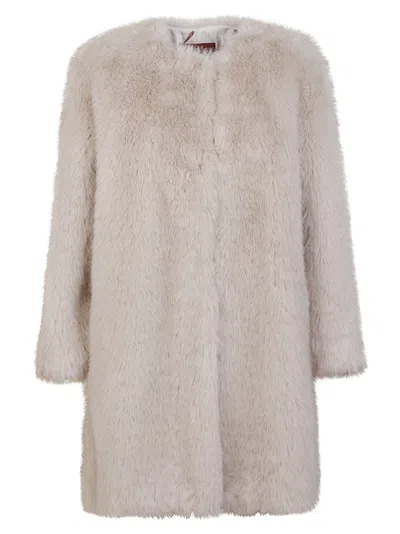 Max Mara Plush Faux Fur Coat In Neutral