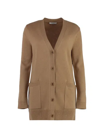 Max Mara Pocket Button Cardigan In Brown