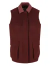 Max Mara Sleeveless Jacket With Leather Collar And Pockets In Burgundy