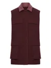 Max Mara Sleeveless Jacket With Leather Collar And Pockets In Burgundy