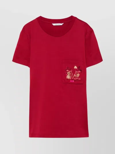 Max Mara Pocket Embroidery Round Neck Straight Hem In Red