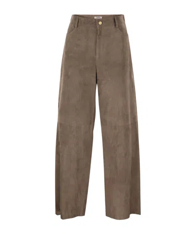 Max Mara Pocketed Leather Straight Trousers In Brown