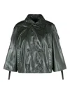 Max Mara Pointed-collar Double-breasted Leather Jacket In Green
