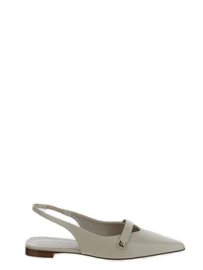 Max Mara Pointed Toe Slingback Flat Shoes In White