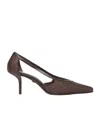Max Mara Straw Leather-trimmed Raffia-effect Pumps In Brown