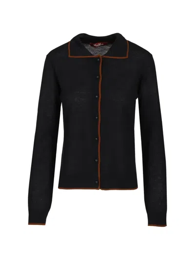 Max Mara Pointed-collar Cardigan In Black