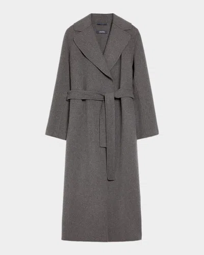 Max Mara Poldo Belted Wrap-front Wool Coat In Gray
