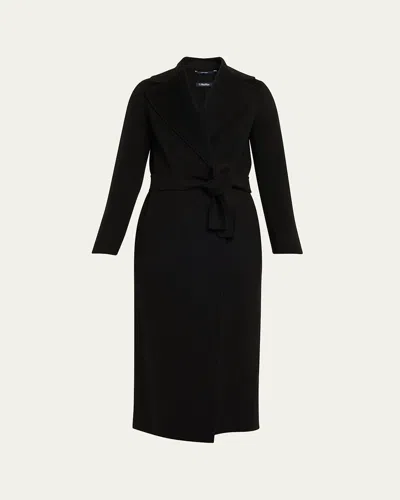 Max Mara Poldo Wool Long Wrap Coat In Black