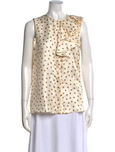 Pre-owned Max Mara Polka Dot Print Crew Neck Blouse In Neutral