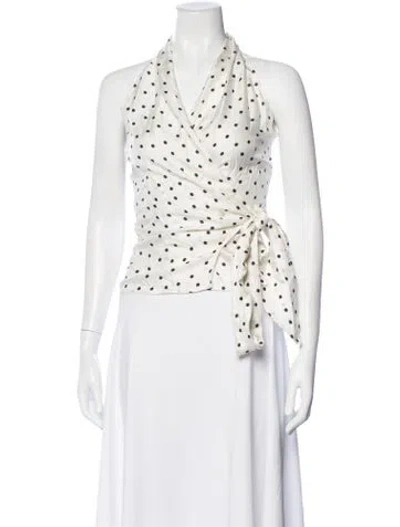 Pre-owned Max Mara Polka Dot Print Halterneck Top In White