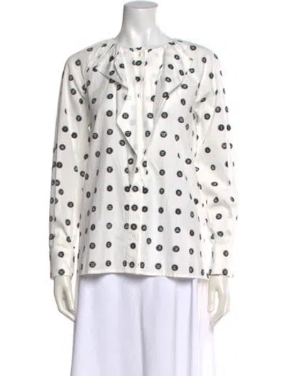 Pre-owned Max Mara Polka Dot Print Long Sleeve Blouse In White