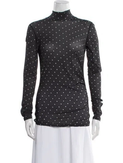 Pre-owned Max Mara Polka Dot Print Mock Neck Button-up Top W/ Tags In Gray