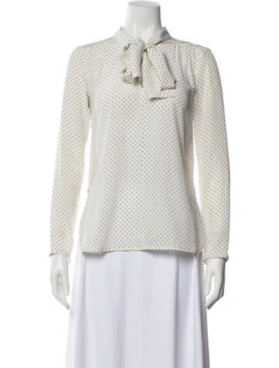 Pre-owned Max Mara Polka Dot Print Tie Neck Blouse In White