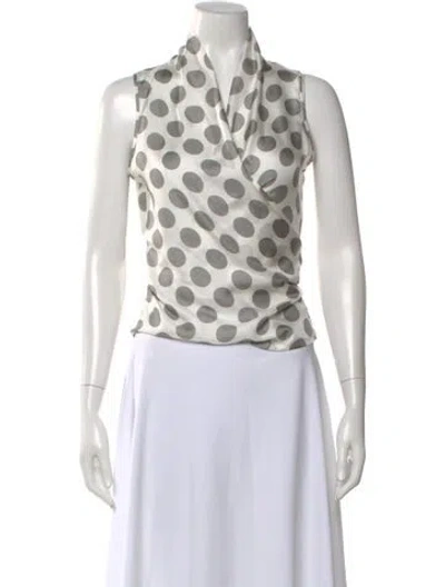Pre-owned Max Mara Polka Dot Print V-neck Blouse In White